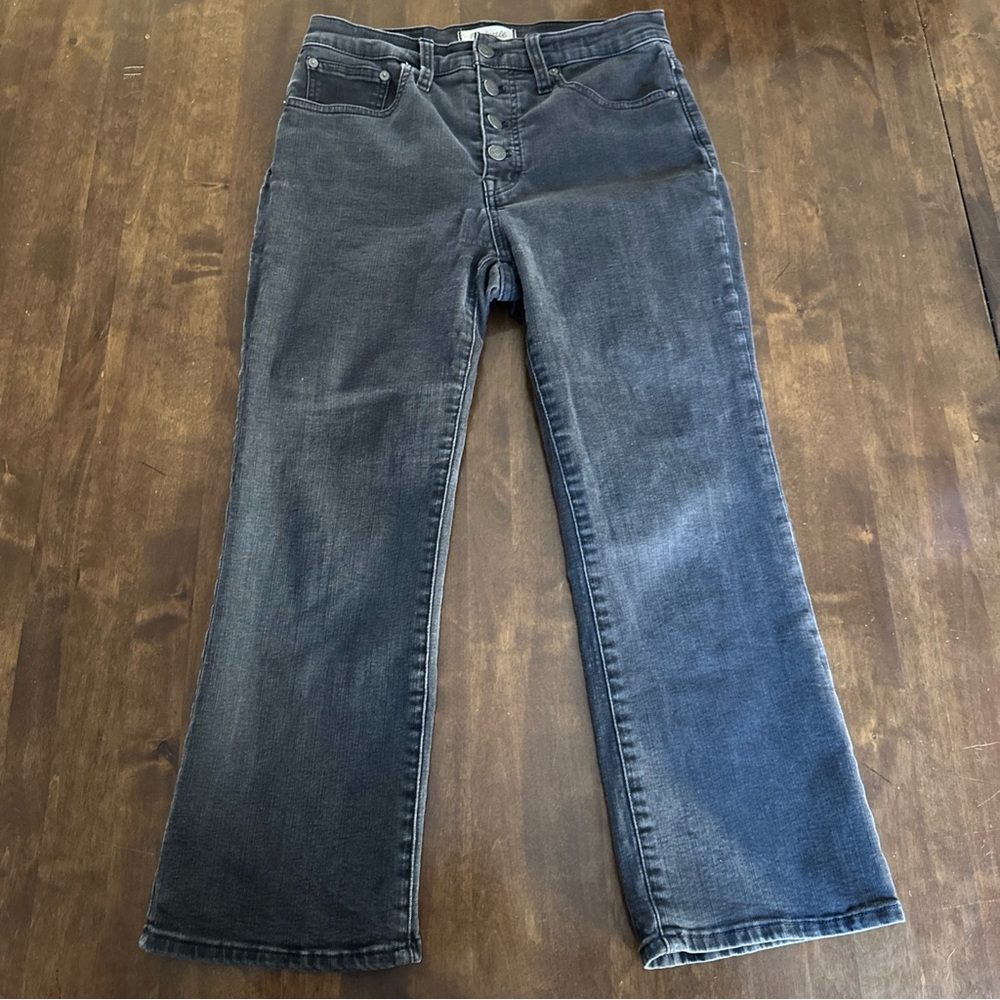 Madewell Cali Demi Boot Jeans 28P Button Fly‎ Light Black Stretchy Comfy 🖤
